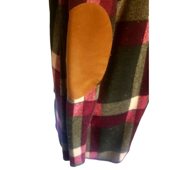 Sun & Moon Olive Plaid Faux Sued Elbow Patch Open Front Cardigan Size Large - Picture 8 of 8